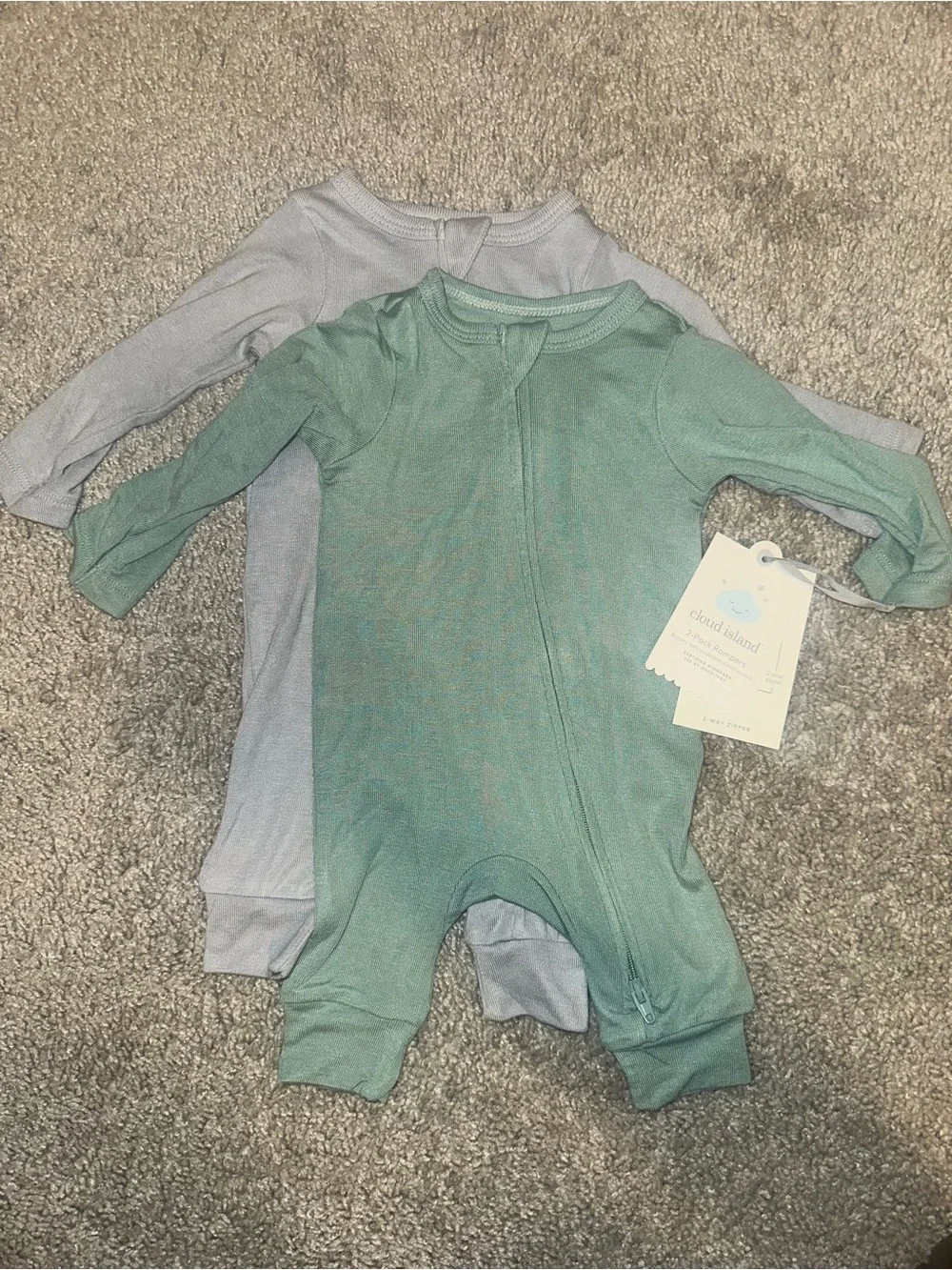 cloud island White & Teal Baby Footed One-Piece Set